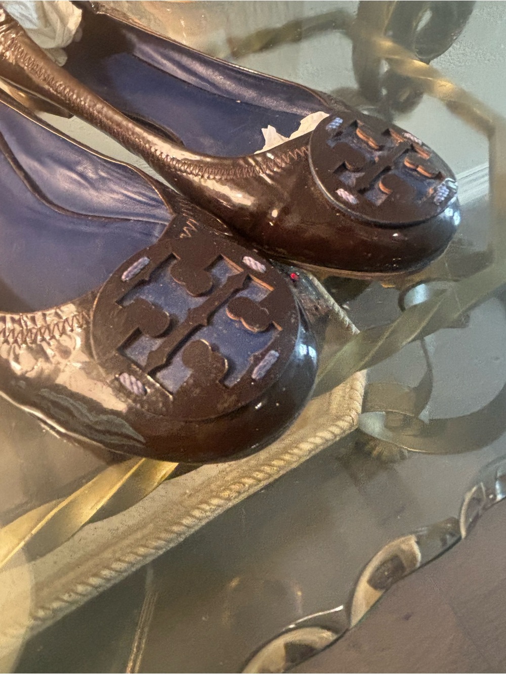 Tory Burch Brown Patent Logo Ballet Flats - Picture 7 of 7